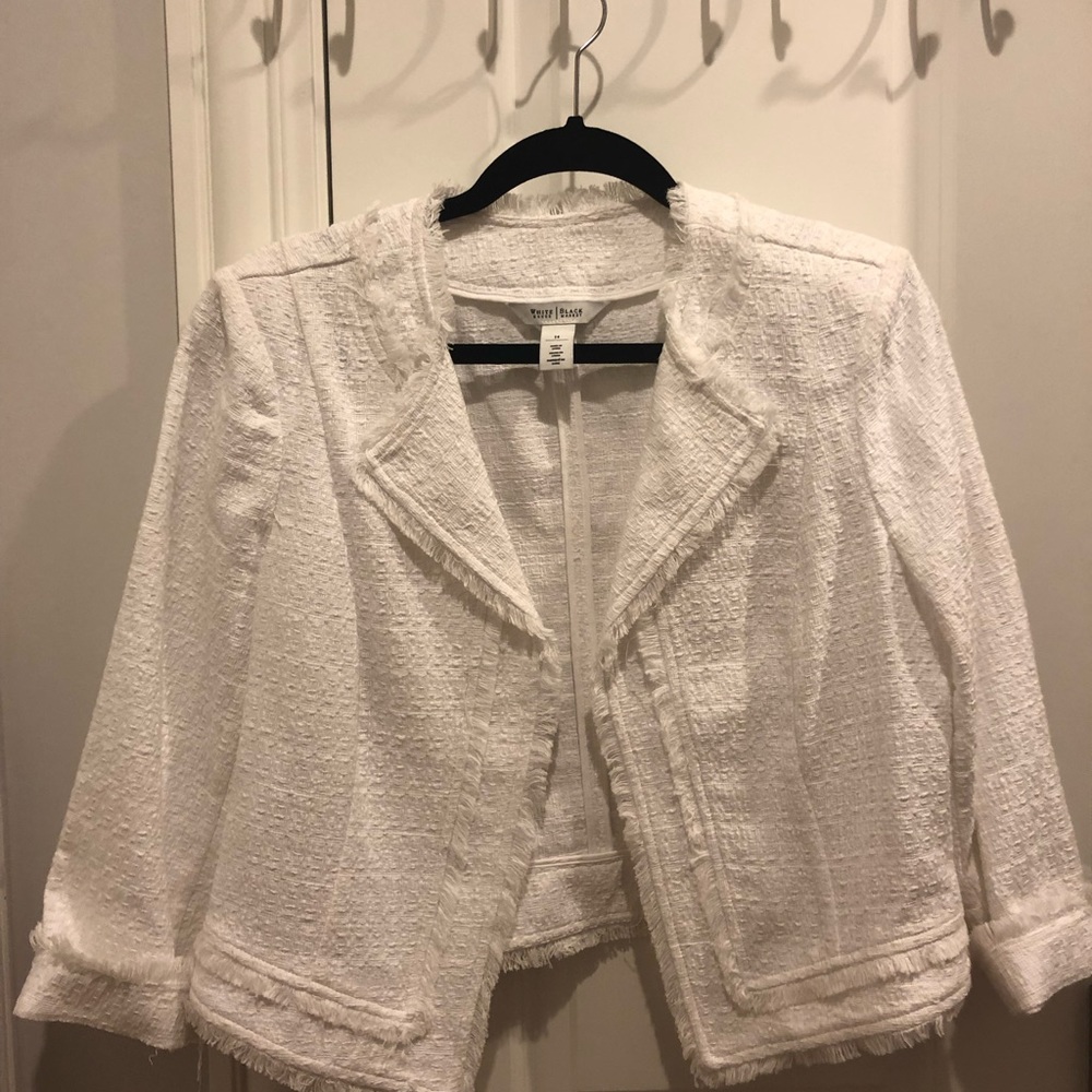 White tweed-style lightweight,waist length blazer
